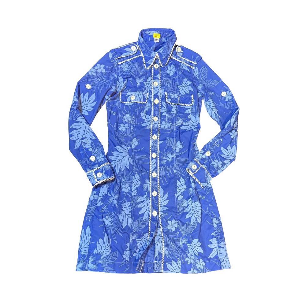 Vintage Tracy Feith Raj Dress Blue Floral Shirtdress Y2K Boho Made USA Size 1